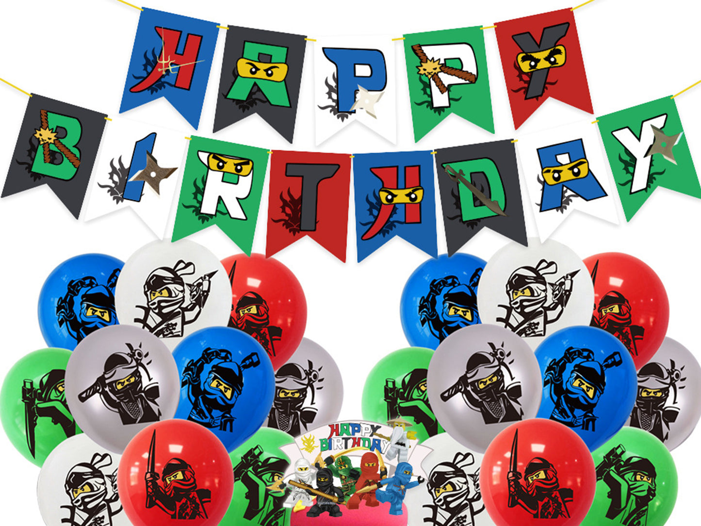 Lego Ninjago Birthday Banner, Lego Ninjago Balloons, Lego Ninjago Cake Toppers