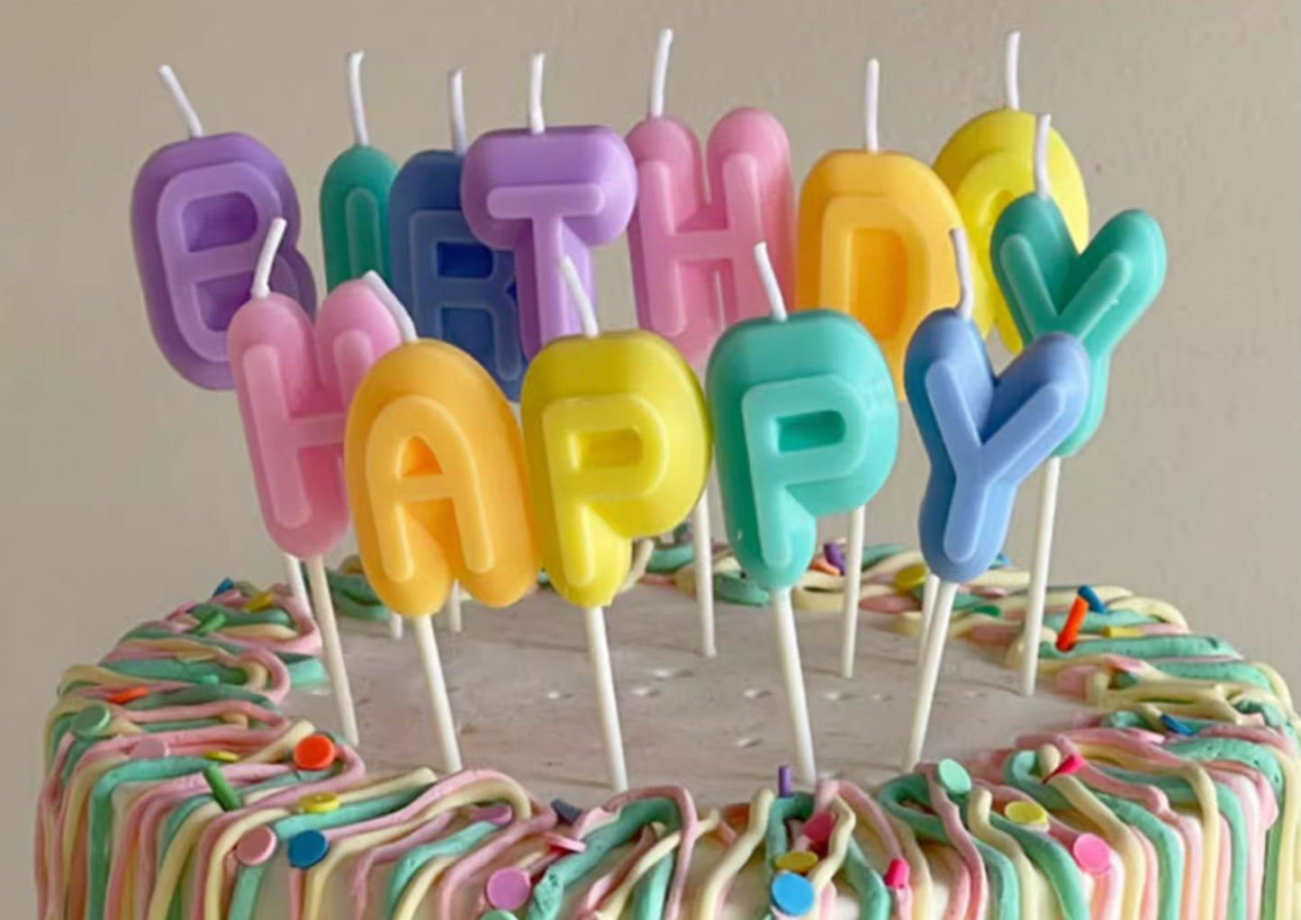 Macaron Happy Birthday Letter Candles, Colorful Birthday Cake Candle