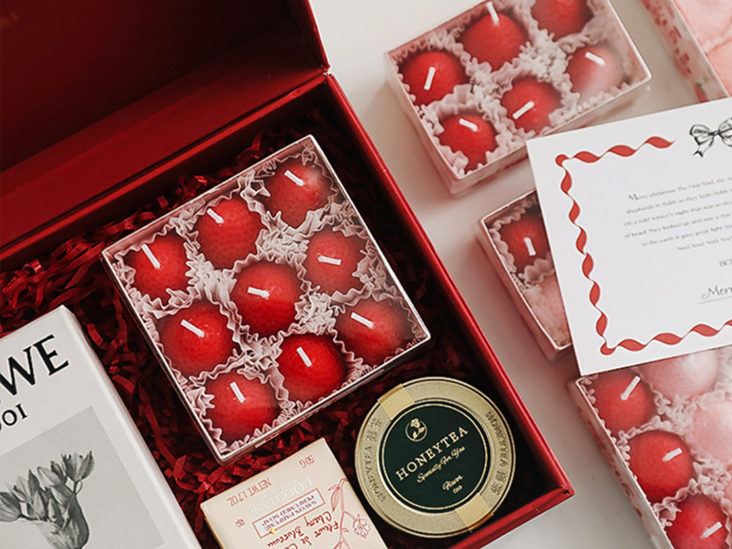 9pcs Pink Red Strawberry Candles Set, Scented Candles, Christmas Birthday Gift Box