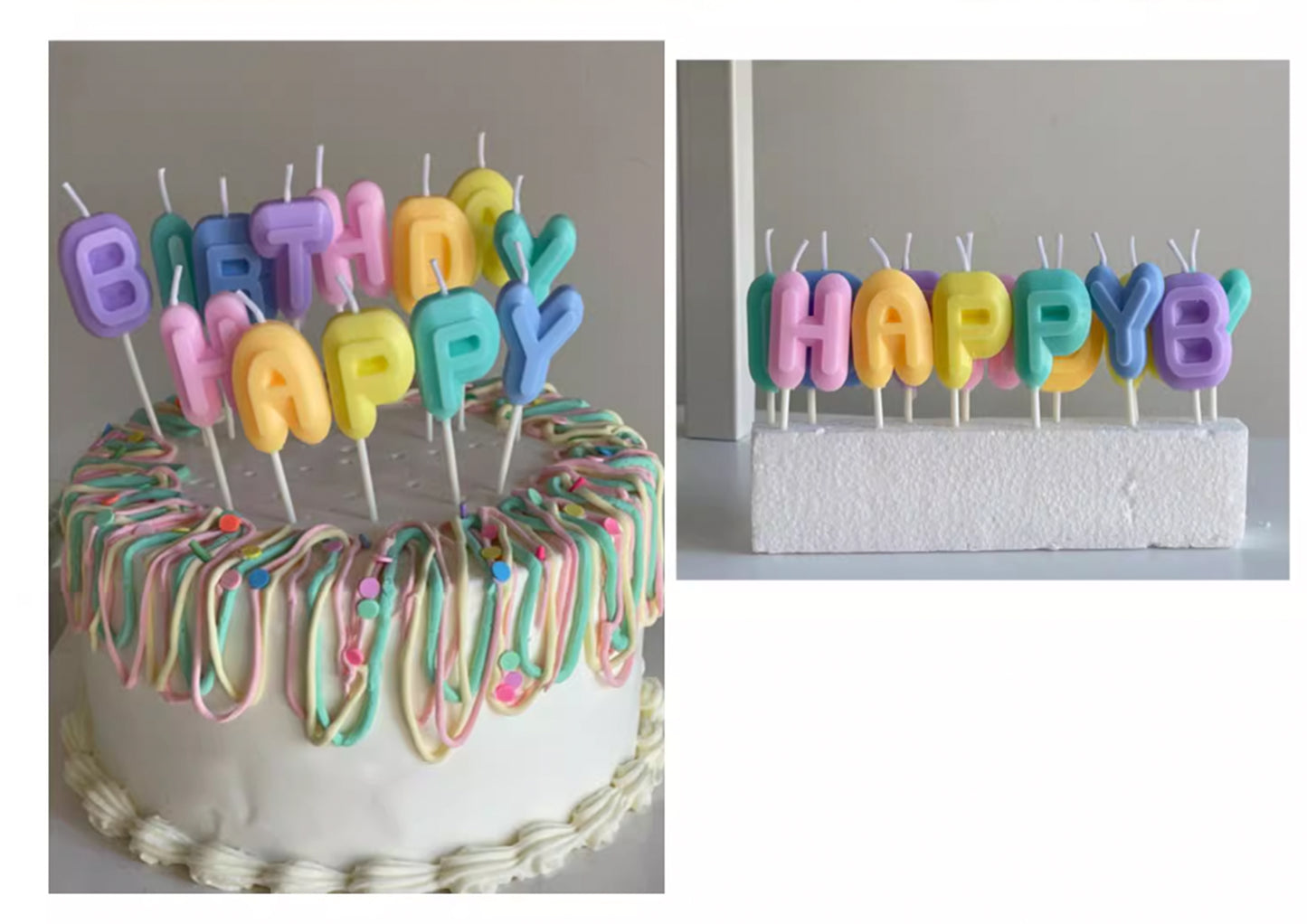 Macaron Happy Birthday Letter Candles, Colorful Birthday Cake Candle
