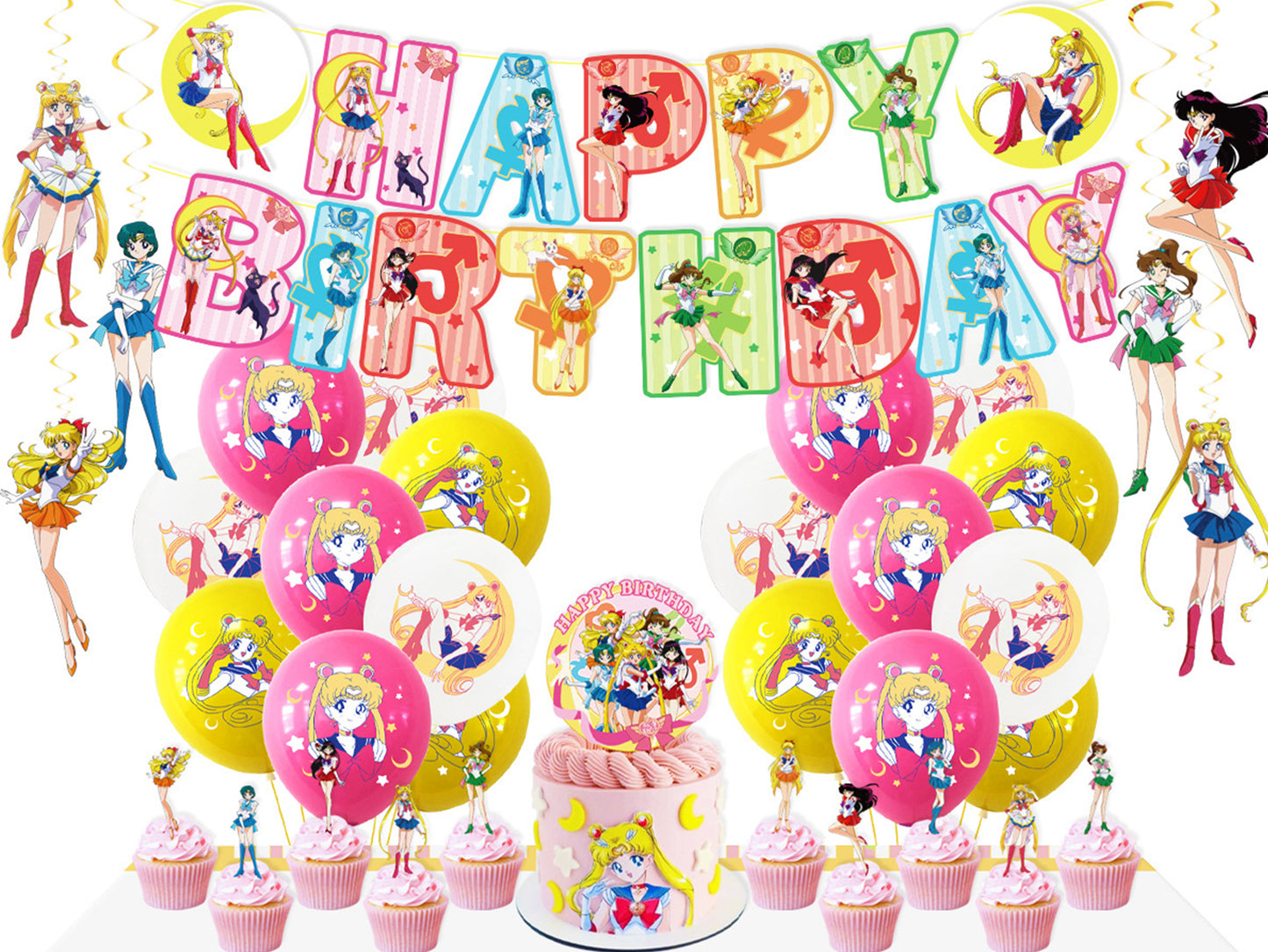 Sailor Moon Birthday Banners, Sailor Moon Balloons, Sailor Moon Cake Toppers