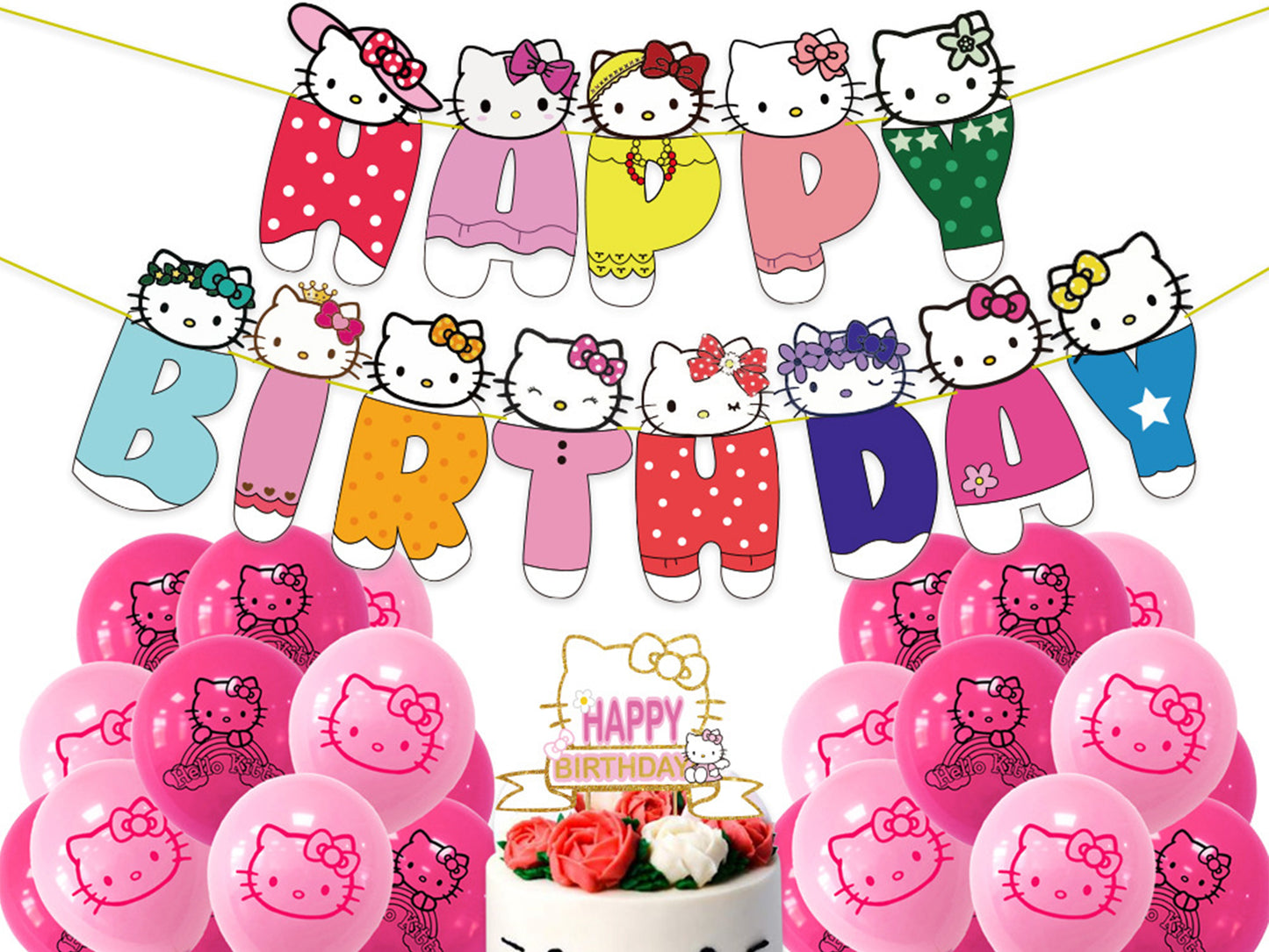 Hello Kitty Birthday Banners, Hello Kitty Balloons, Hello Kitty Cake Toppers
