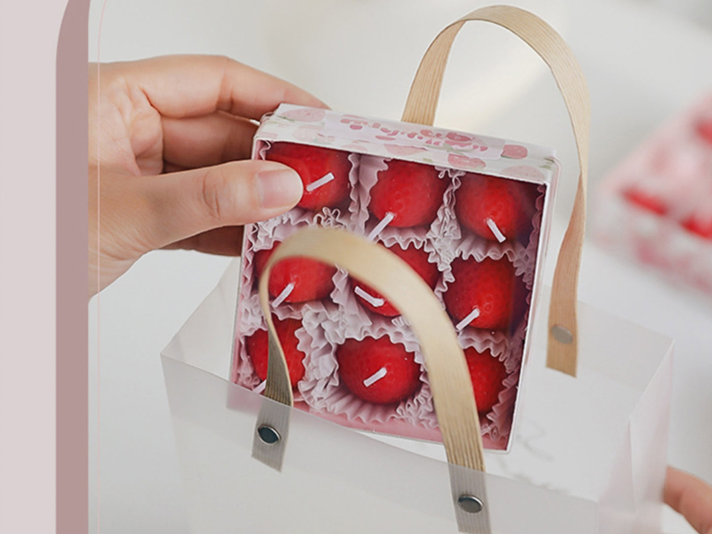 9pcs Pink Red Strawberry Candles Set, Scented Candles, Christmas Birthday Gift Box