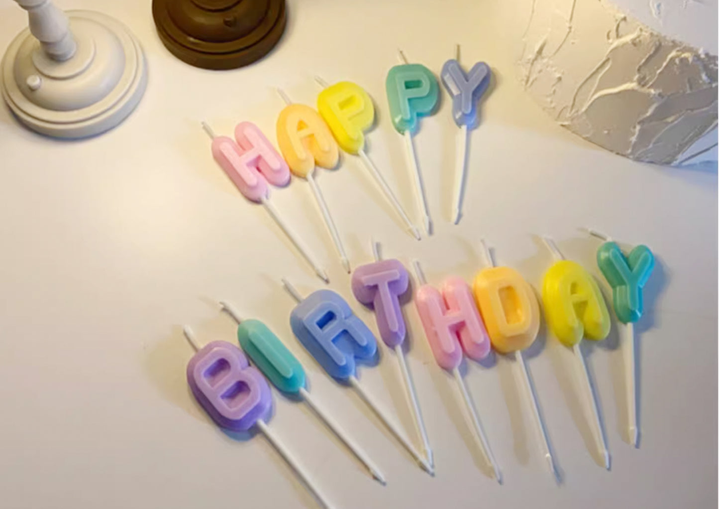 Macaron Happy Birthday Letter Candles, Colorful Birthday Cake Candle