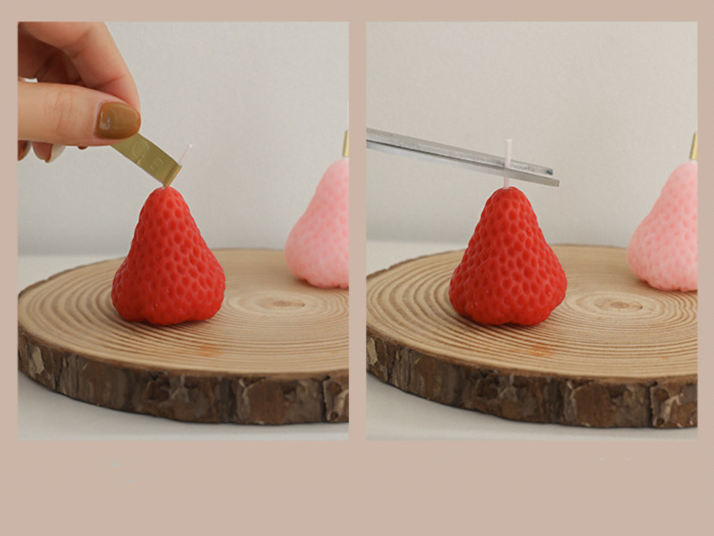 9pcs Pink Red Strawberry Candles Set, Scented Candles, Christmas Birthday Gift Box