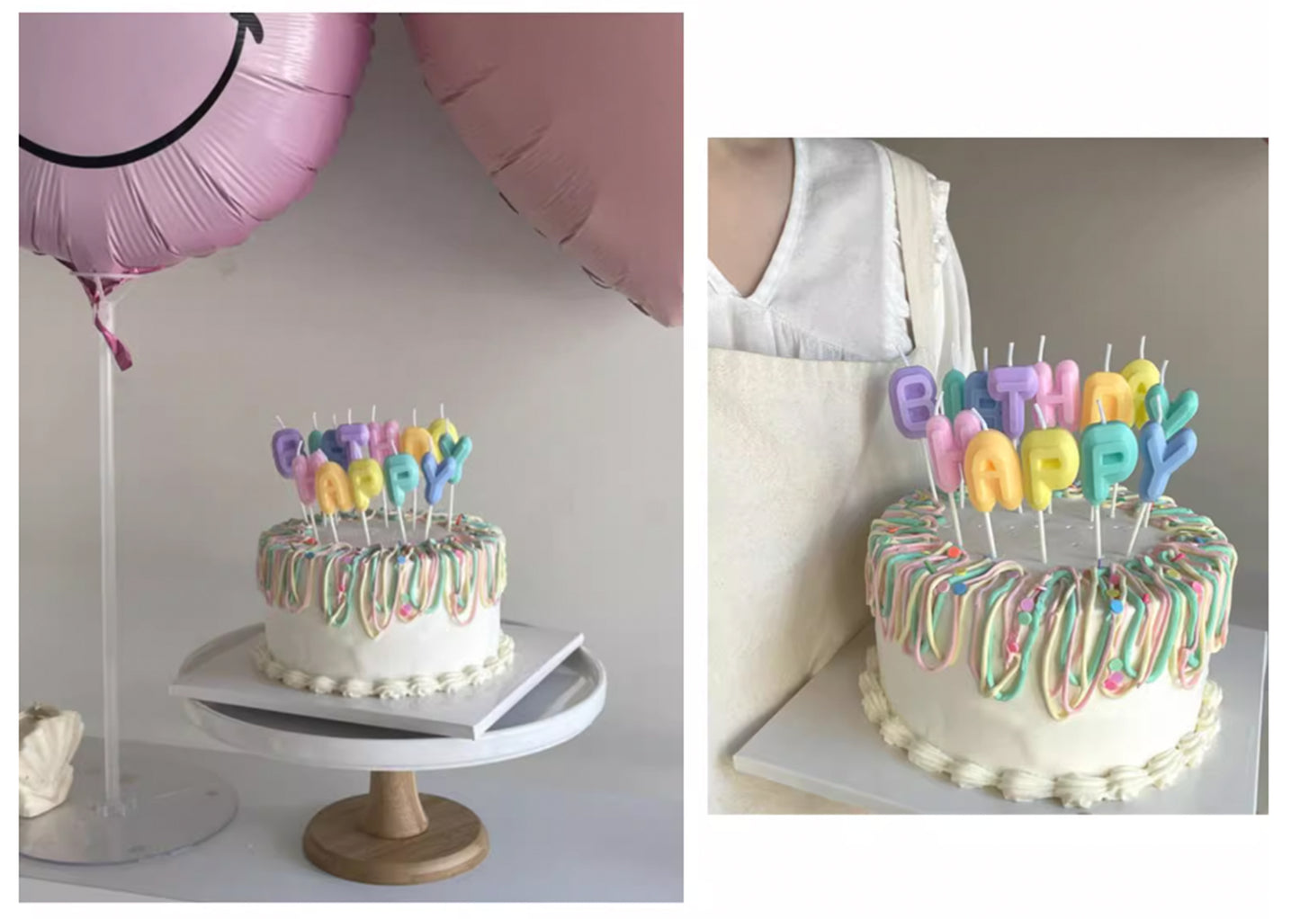 Macaron Happy Birthday Letter Candles, Colorful Birthday Cake Candle