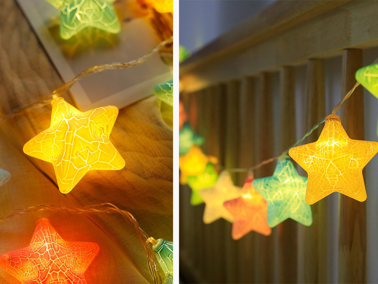 Textured Cracked Star Fairy String Lights