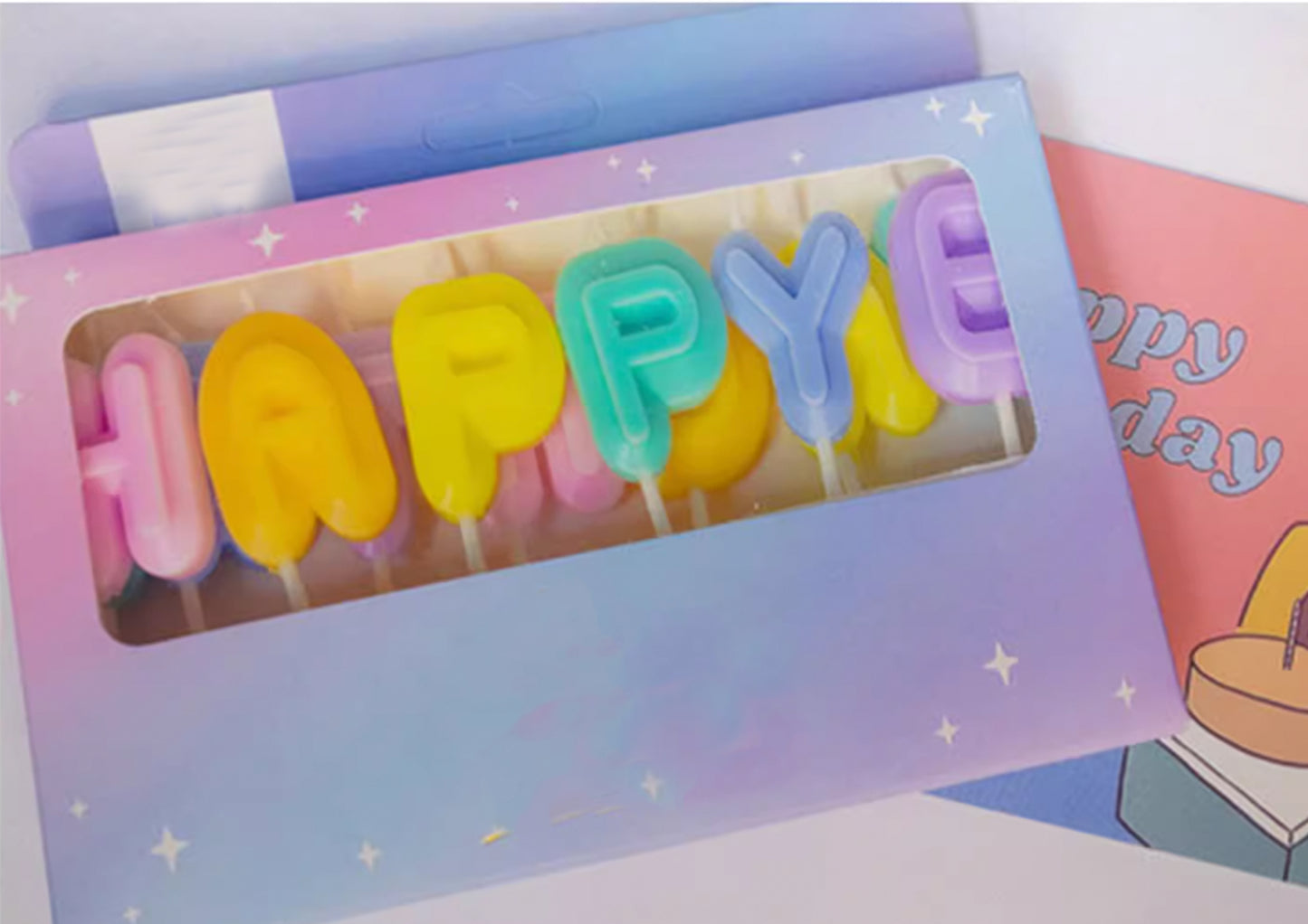 Macaron Happy Birthday Letter Candles, Colorful Birthday Cake Candle