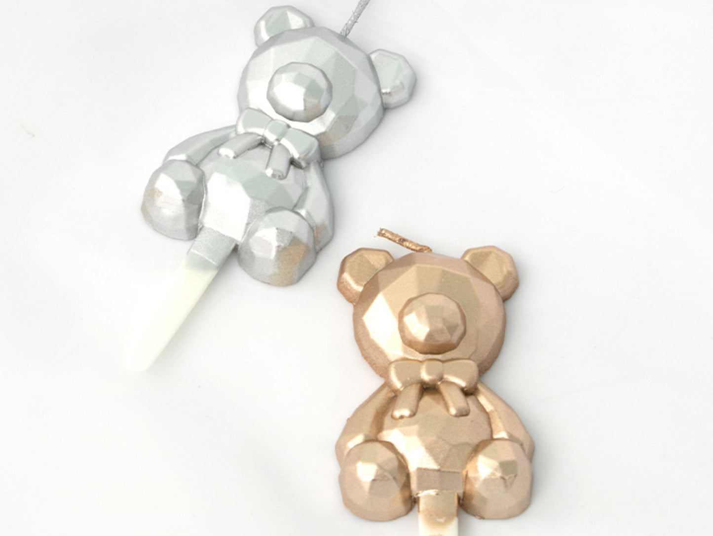 Silver Gold Bear Cake Candle, Rhinestone Diamond Bear Cake Candle