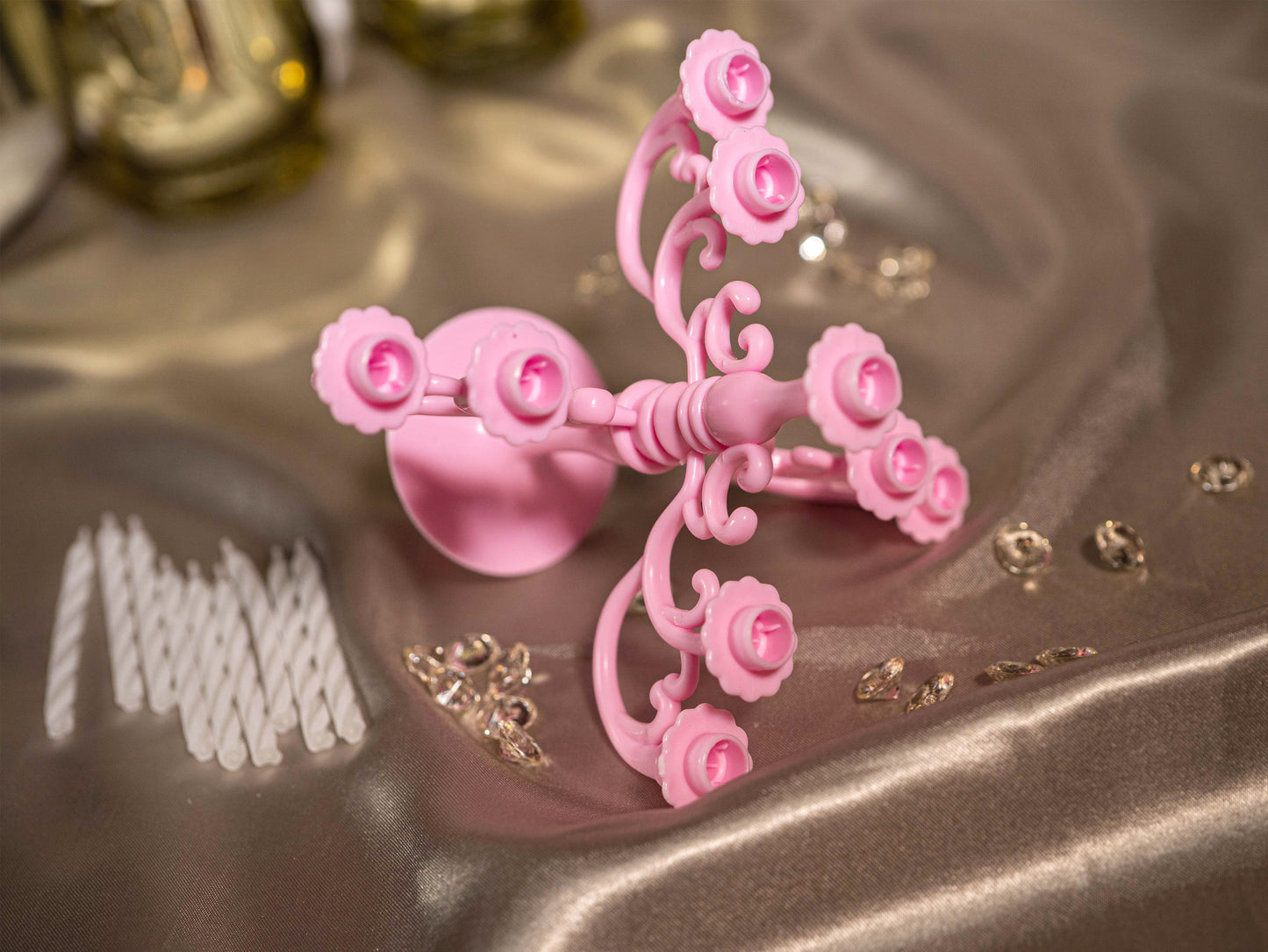 Pink Vintage Candlestick Candelabra Bracket and 9PCS Candles 1 Set