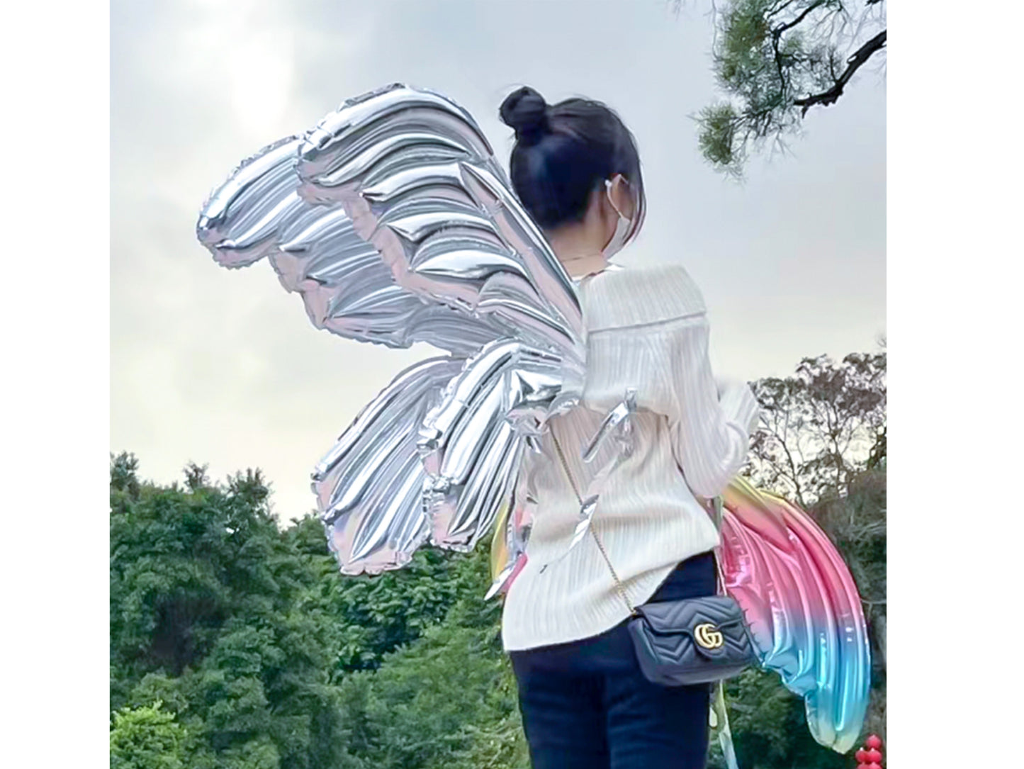 2pcs Silver Angel Wings Balloons, Butterfly Fairy Wings Balloons