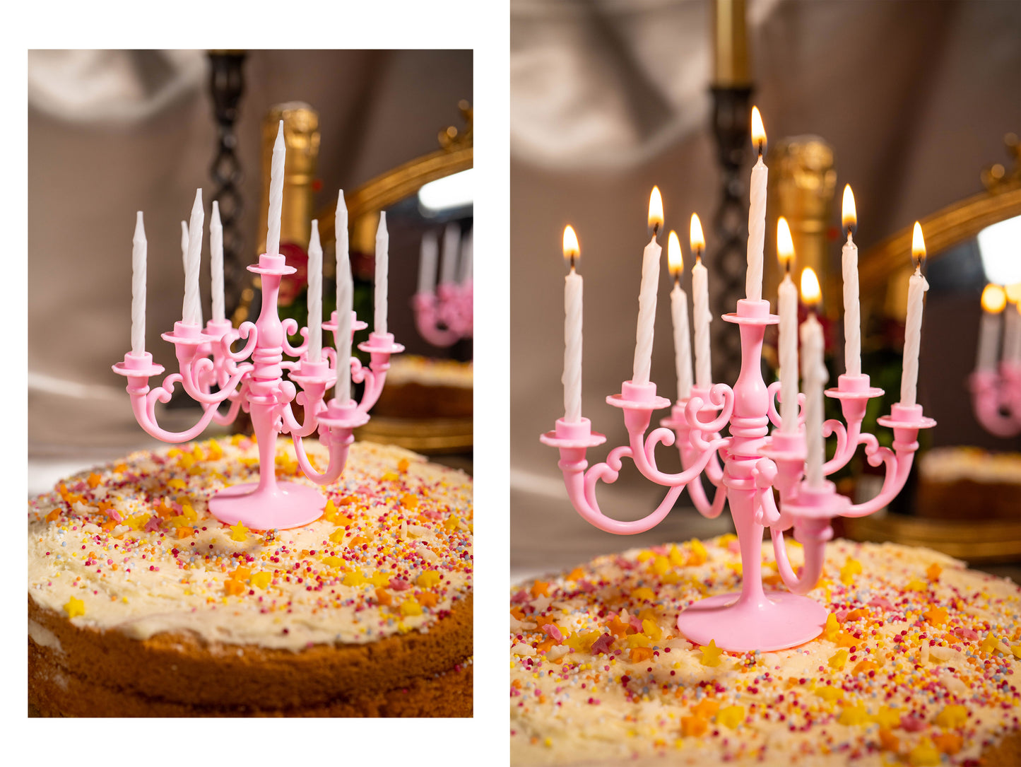 Pink Vintage Candlestick Candelabra Bracket and 9PCS Candles 1 Set