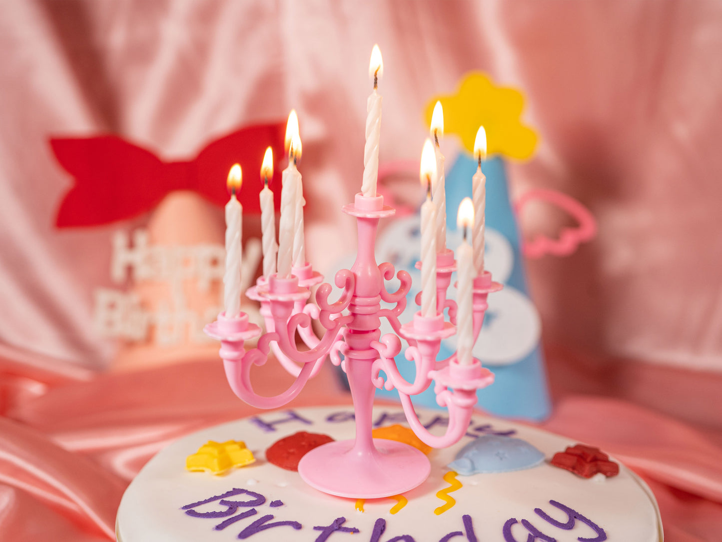 Pink Vintage Candlestick Candelabra Bracket and 9PCS Candles 1 Set