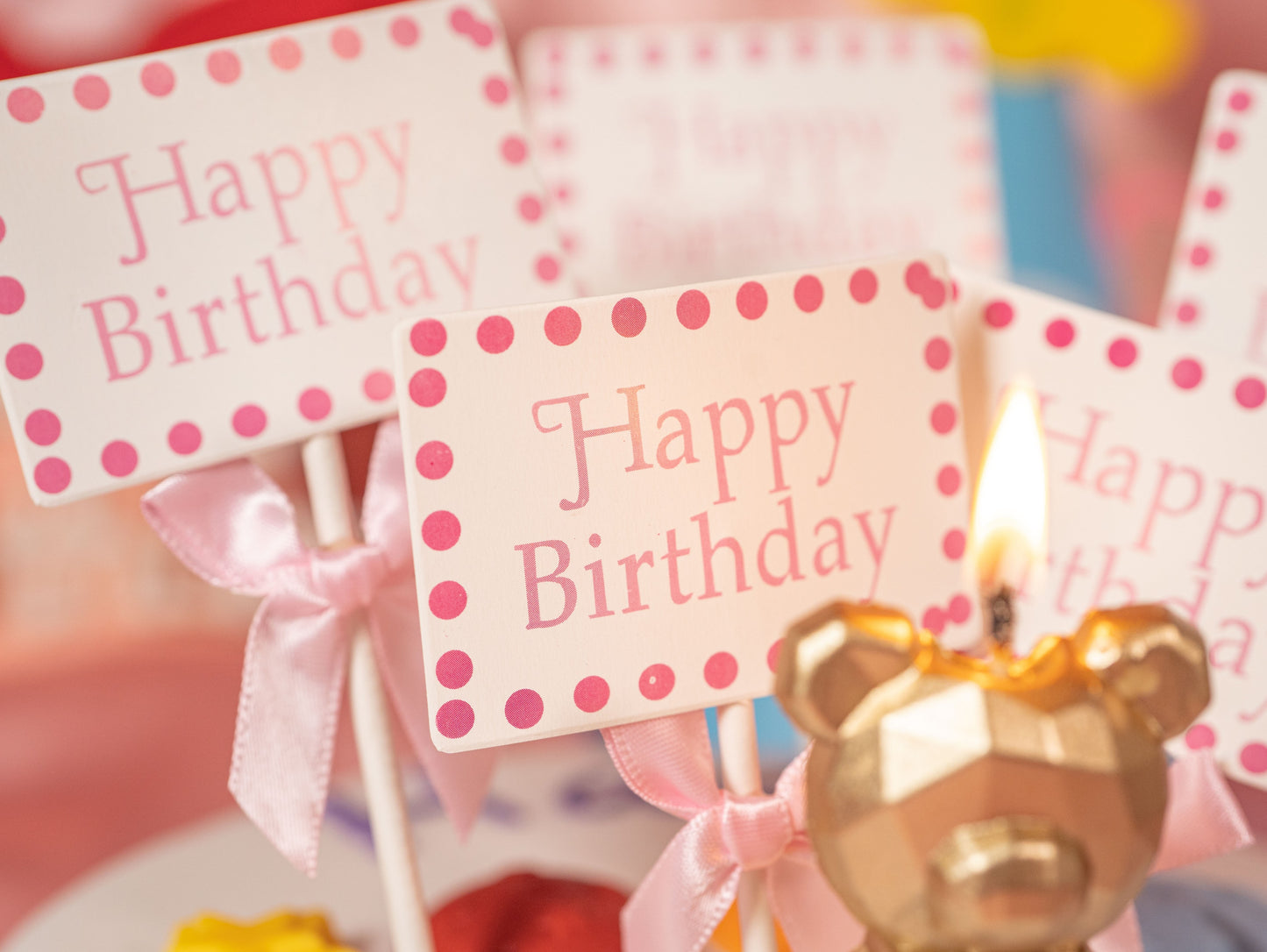 5pcs Bow Tie Cake Toppers, Pink Blue Birthday Cake Toppers