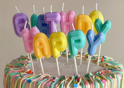 Macaron Happy Birthday Letter Candles, Colorful Birthday Cake Candle