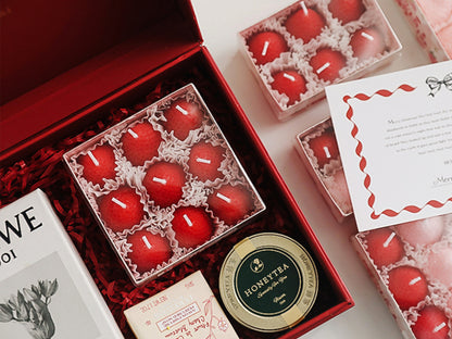 9pcs Pink Red Strawberry Candles Set, Scented Candles, Christmas Birthday Gift Box