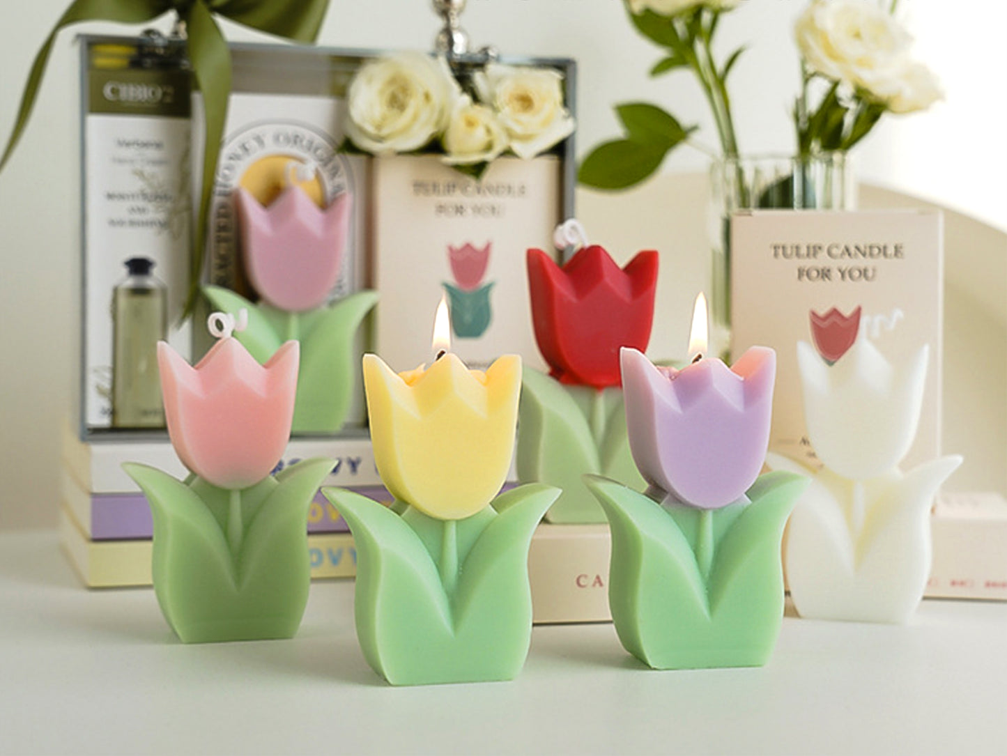Handmade Tulip Scented Candles, Soy Wax Candles