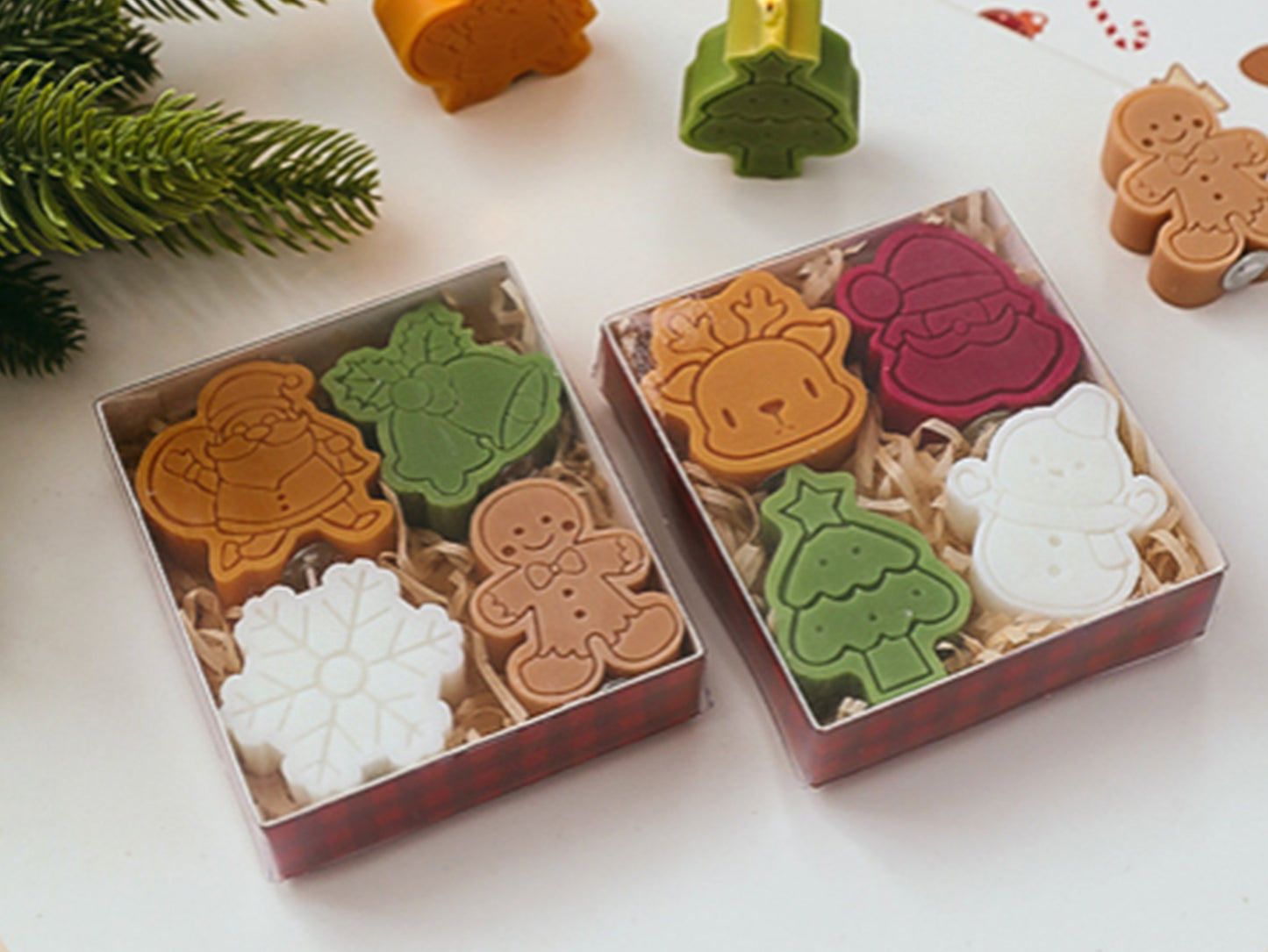 Christmas Snowflake Snowman Gingerbread Man Candles 4pcs Set, Christmas Candle Gift Box