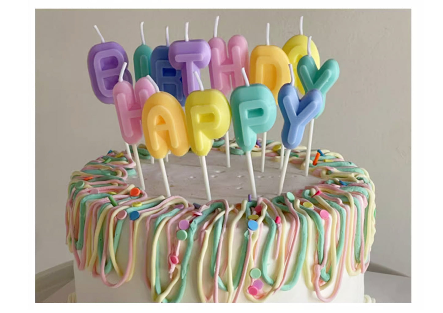 Macaron Happy Birthday Letter Candles, Colorful Birthday Cake Candle