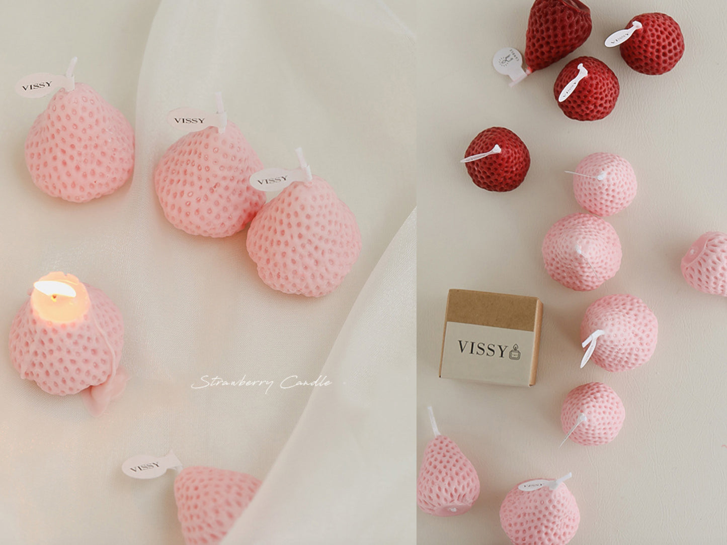 Handmade Strawberry Shaped Scented Candles, Pink Red Soy Wax Candles