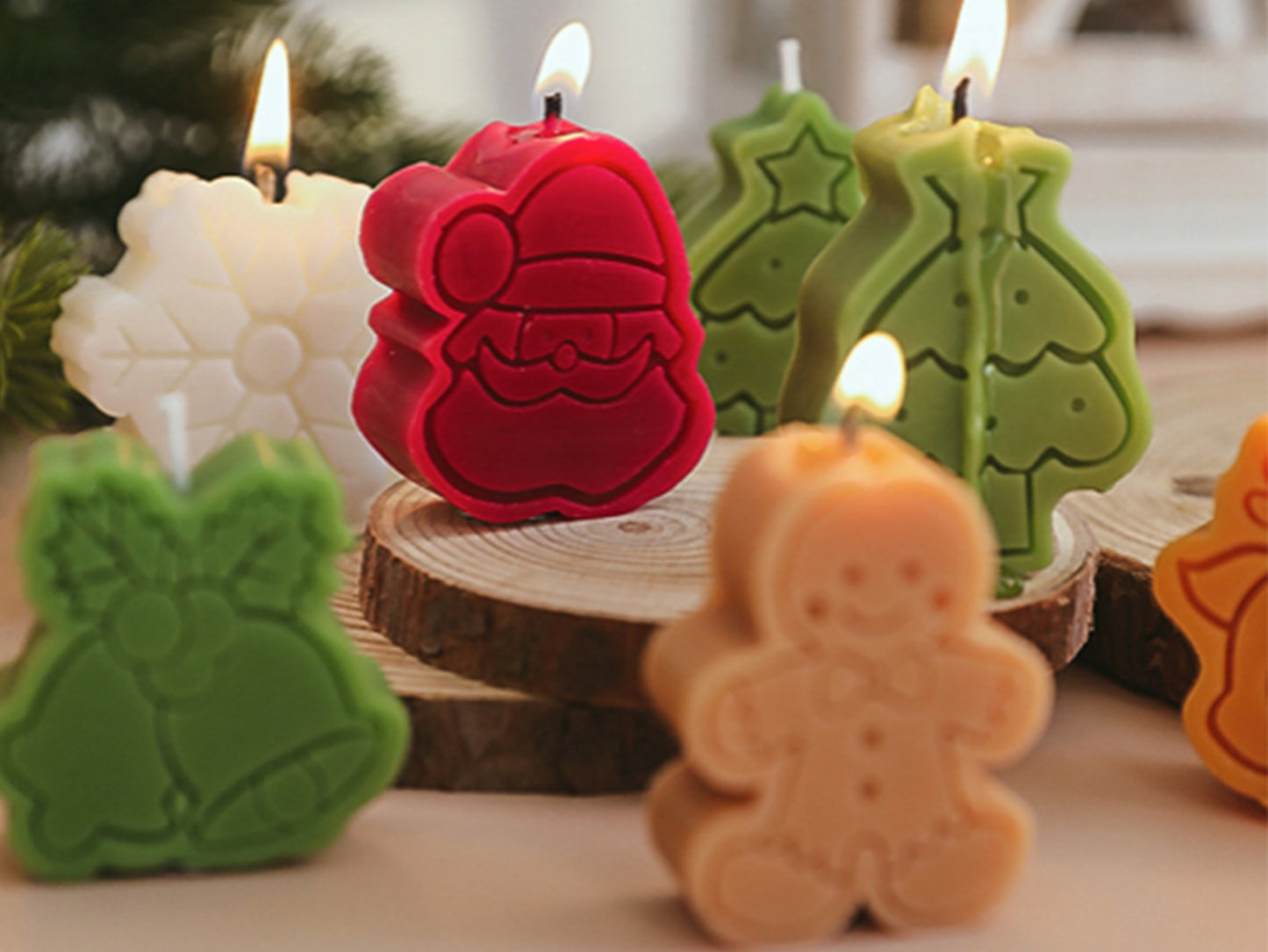 Christmas Snowflake Snowman Gingerbread Man Candles 4pcs Set, Christmas Candle Gift Box