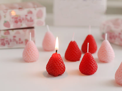 9pcs Pink Red Strawberry Candles Set, Scented Candles, Christmas Birthday Gift Box