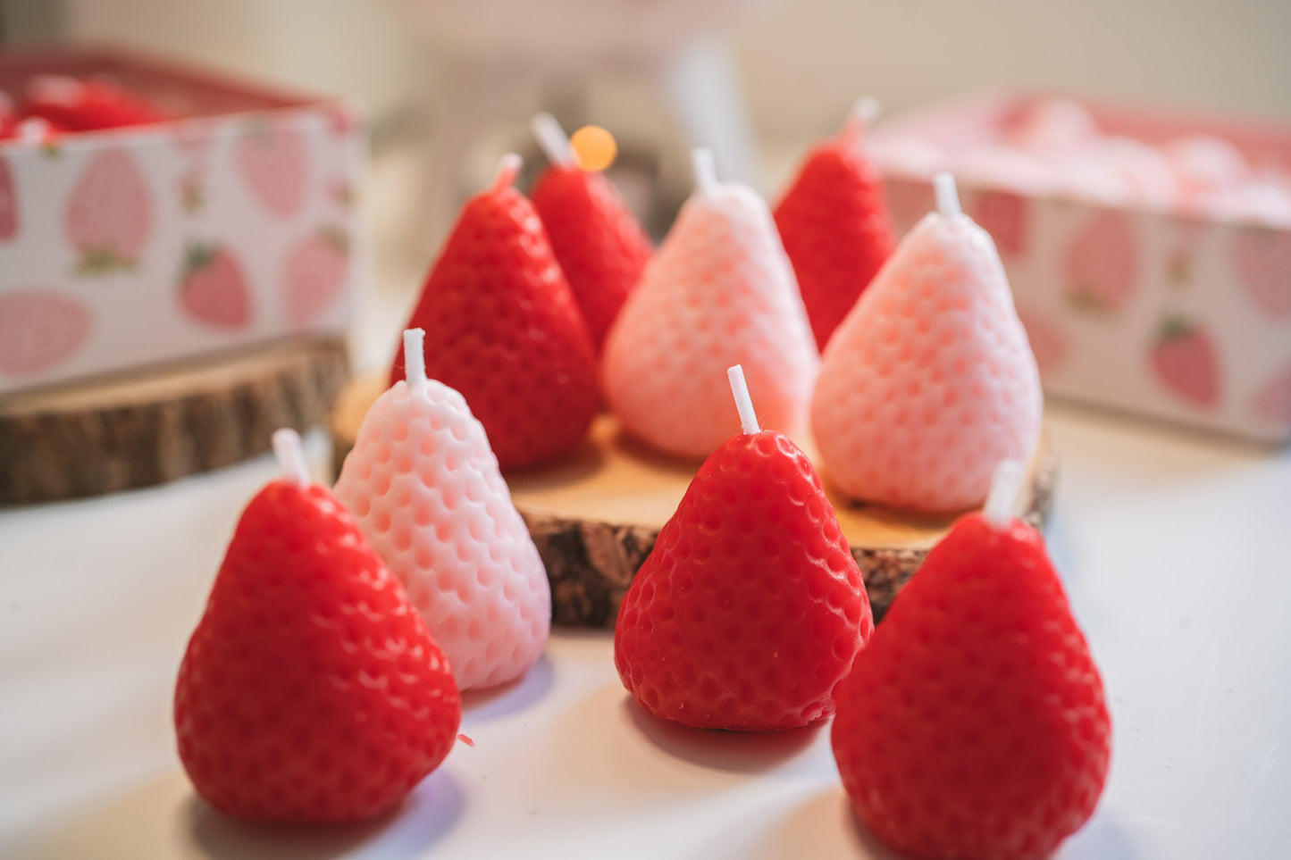 9pcs Pink Red Strawberry Candles Set, Scented Candles, Christmas Birthday Gift Box