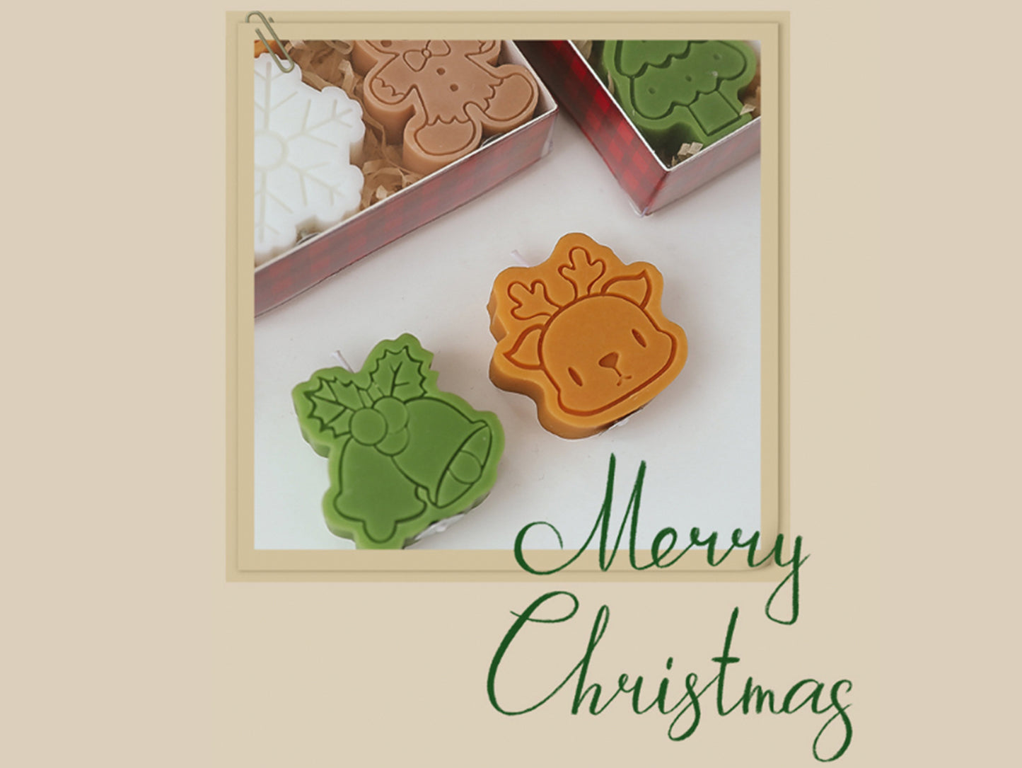 Christmas Snowflake Snowman Gingerbread Man Candles 4pcs Set, Christmas Candle Gift Box