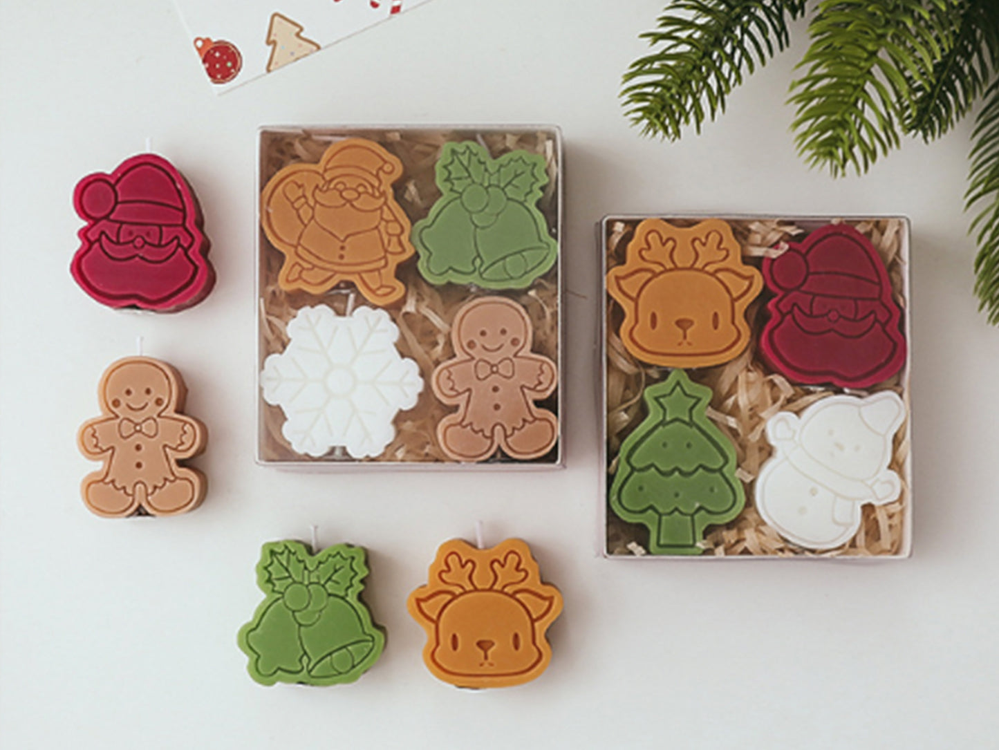 Christmas Snowflake Snowman Gingerbread Man Candles 4pcs Set, Christmas Candle Gift Box