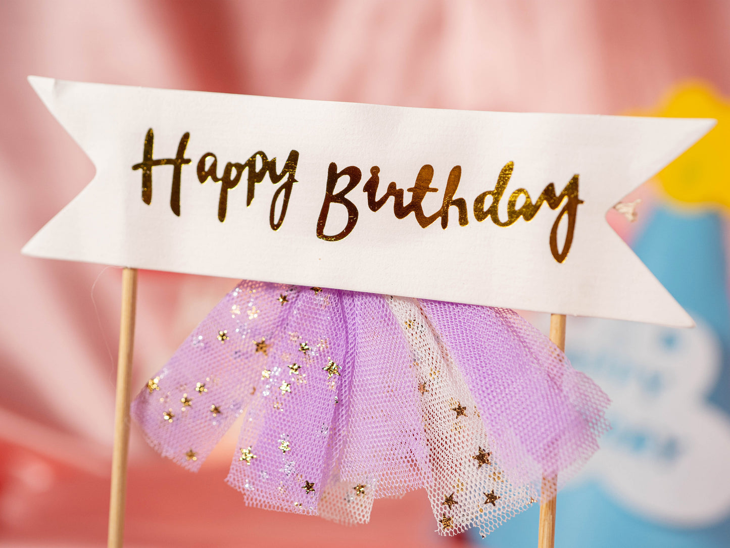Happy Birthday Cake Topper Banner, Birthday Cake Topper Bunting Banner Flags