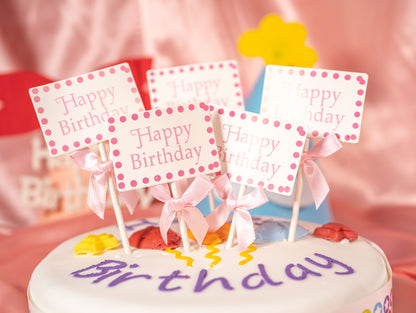 5pcs Bow Tie Cake Toppers, Pink Blue Birthday Cake Toppers
