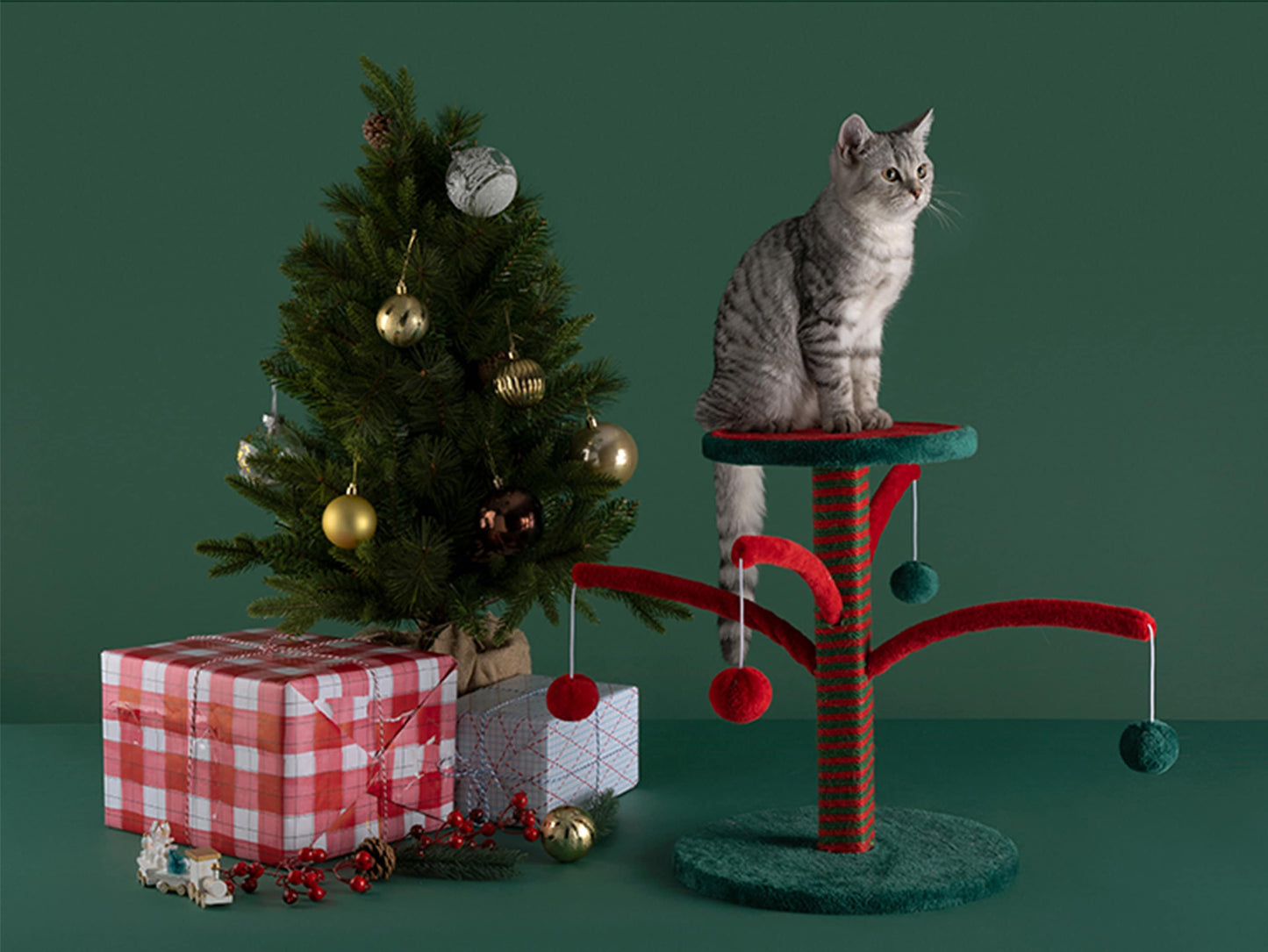 Cat Climbing Tree, Cat Tower, Cat Condo, Red & Green